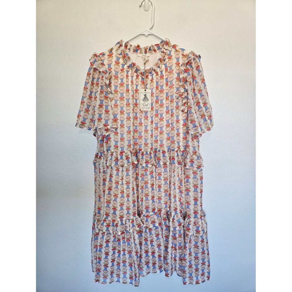NWT Easel | Geometric Ruffle Tiered Woven Sheer Dress Cream Womens 2X